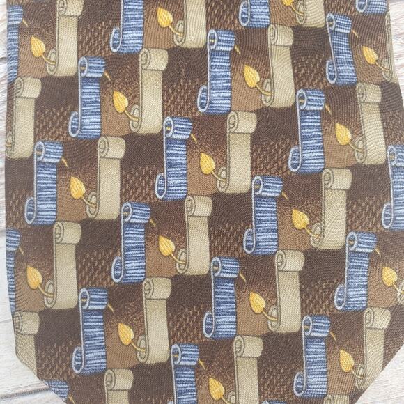 Ermengildo Zegna silk tie brown scrolls - Picture 3 of 6